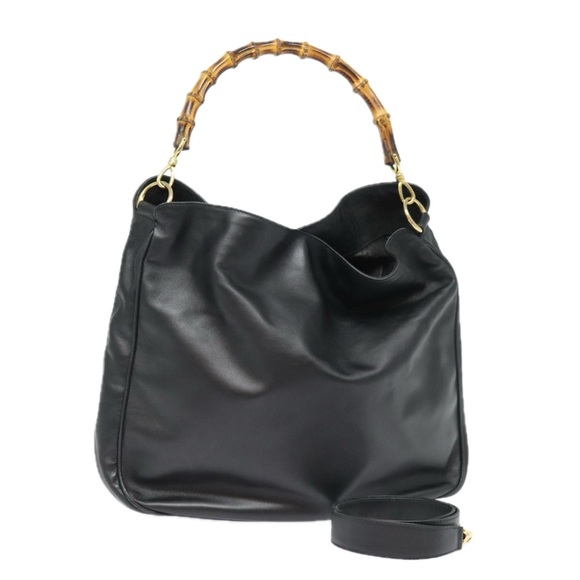GUCCI Bamboo Hand Bag Leather 2way Black 001 1781 1577 0 Auth 78792 - Picture 1 of 16